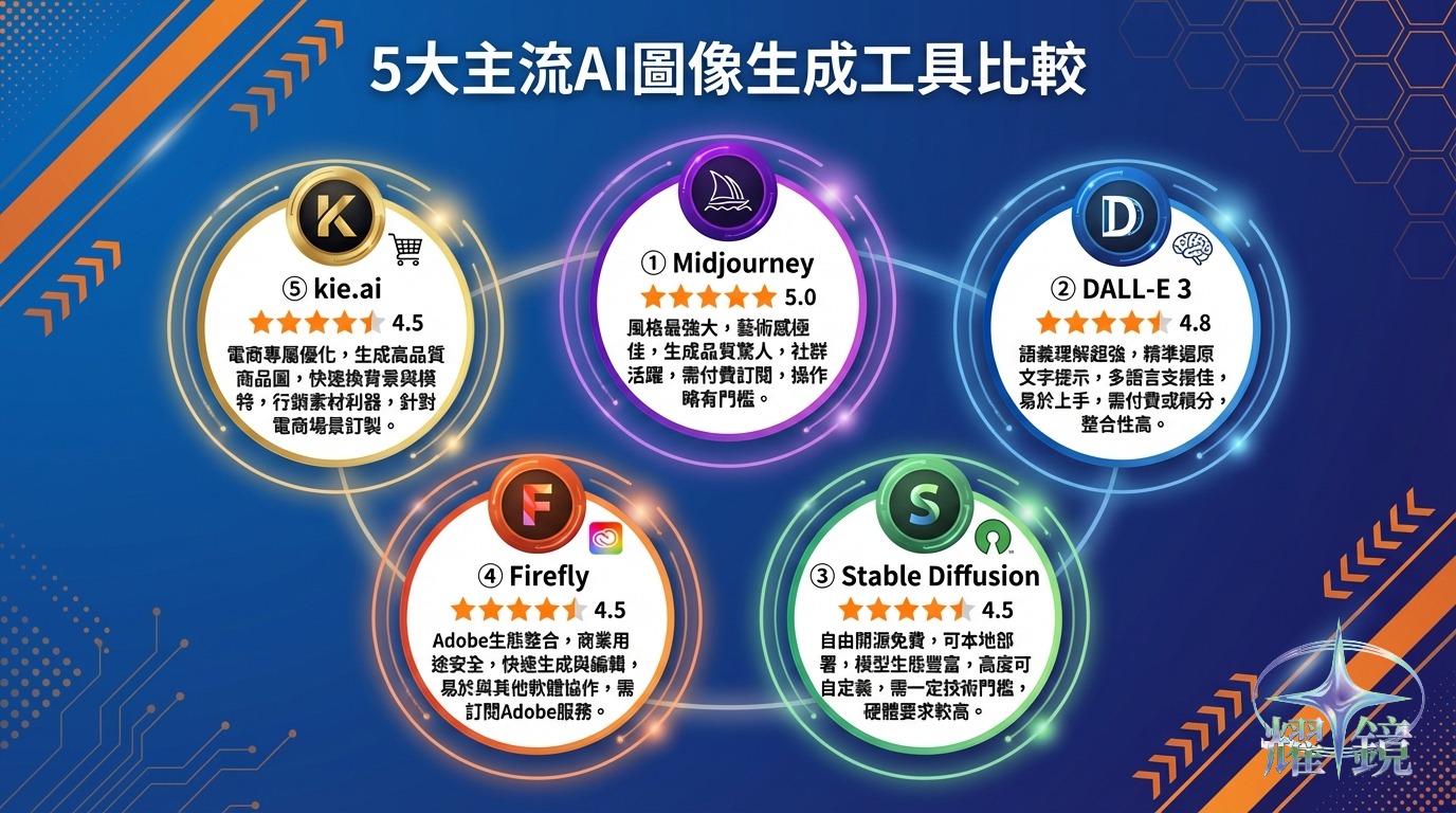 5款主流AI生圖工具比較圖