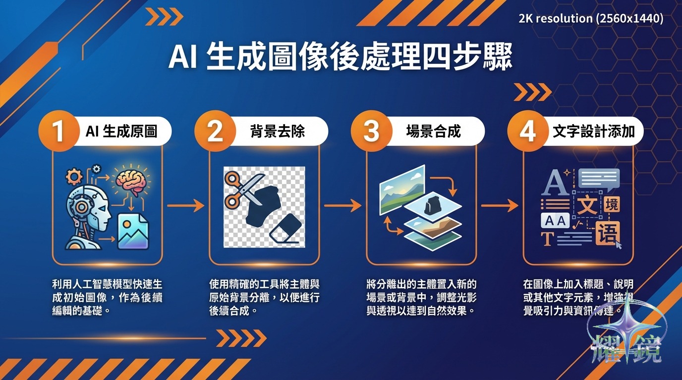 AI生圖後製四步驟流程圖